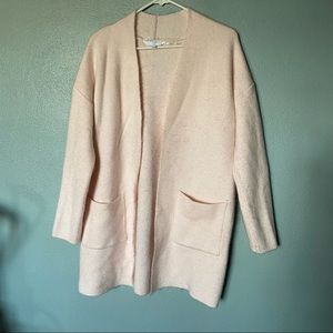 Pale Pink Long Fuzzy Cardigan